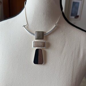 Modern Geometric Necklace - Silver, Black, Brown